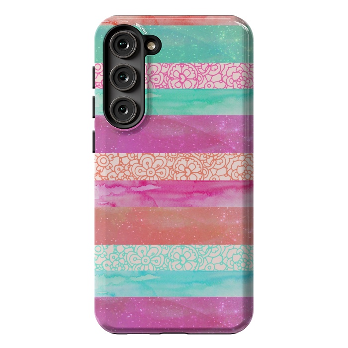 Galaxy S23 Plus StrongFit Tropical Stripes by Tangerine-Tane