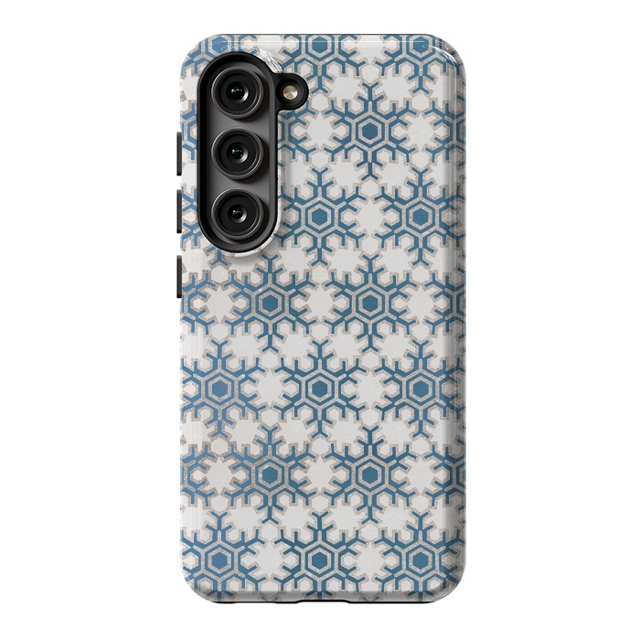 Galaxy S23 StrongFit Blue silver snowflakes christmas pattern by Oana 