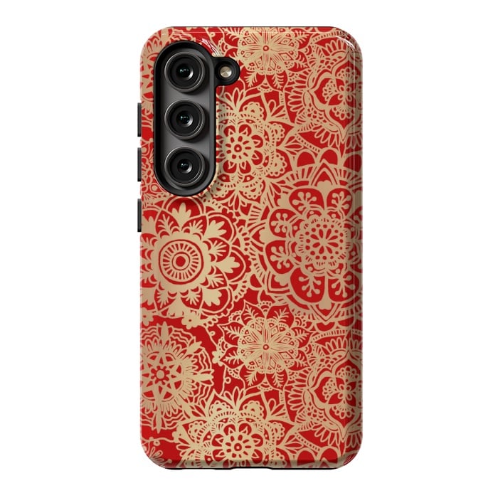 Galaxy S23 StrongFit Red and Gold Mandala Pattern by Julie Erin Designs