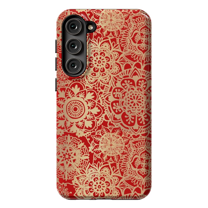 Galaxy S23 Plus StrongFit Red and Gold Mandala Pattern by Julie Erin Designs