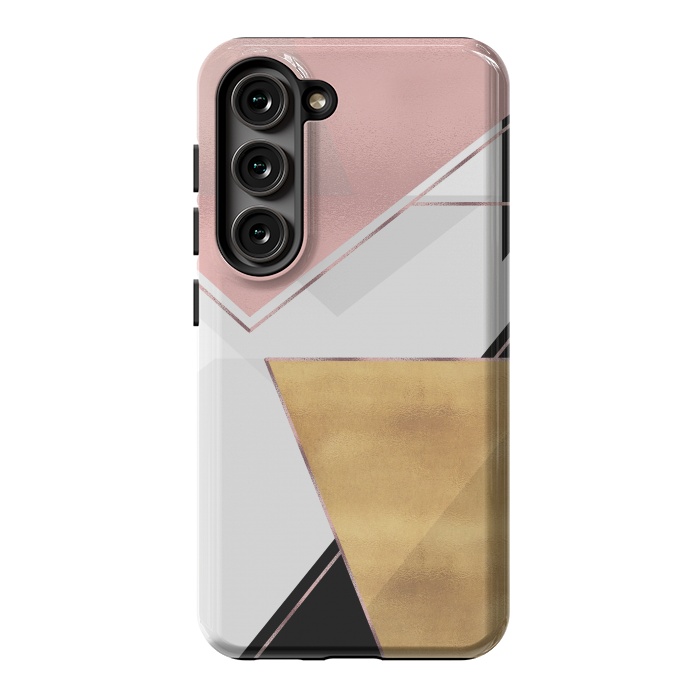 Galaxy S23 StrongFit Stylish Gold and Rose Pink Geometric Abstract Design by InovArts