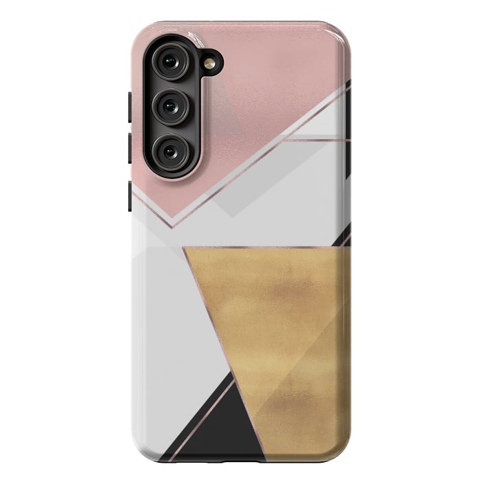 Galaxy S23 Plus StrongFit Stylish Gold and Rose Pink Geometric Abstract Design by InovArts