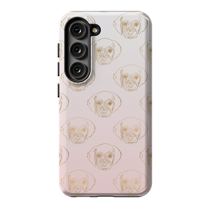 Galaxy S23 StrongFit Girly Gold Puppy Dog White Pink Gradient Pattern by InovArts