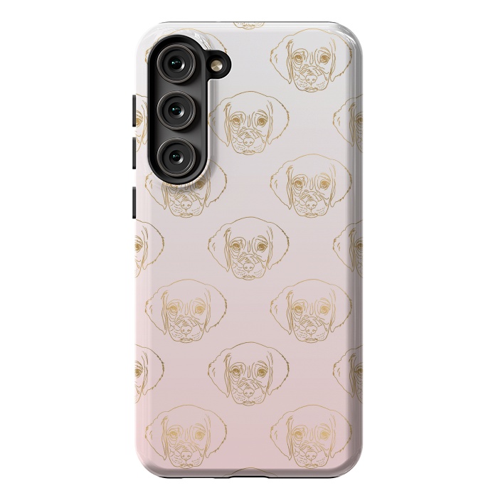 Galaxy S23 Plus StrongFit Girly Gold Puppy Dog White Pink Gradient Pattern by InovArts