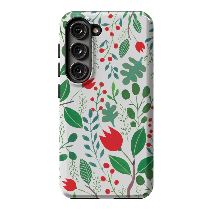 Galaxy S23 StrongFit Christmas Floral 2 White by Hanny Agustine