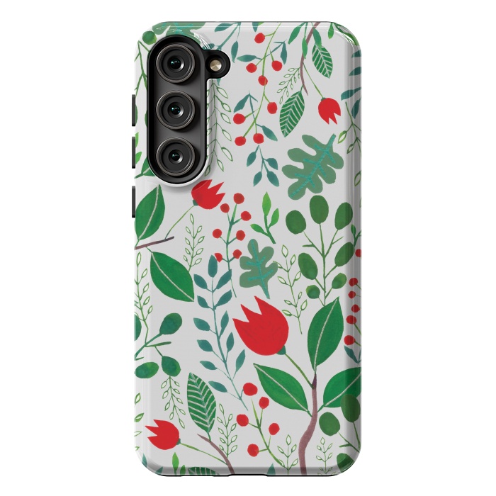 Galaxy S23 Plus StrongFit Christmas Floral 2 White by Hanny Agustine