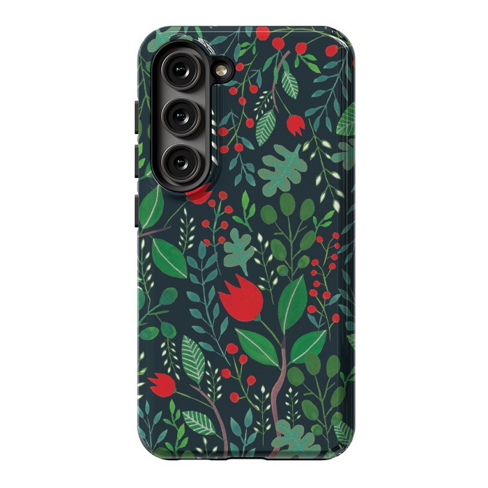 Galaxy S23 StrongFit Christmas Floral 2 Black by Hanny Agustine