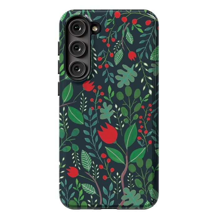 Galaxy S23 Plus StrongFit Christmas Floral 2 Black by Hanny Agustine