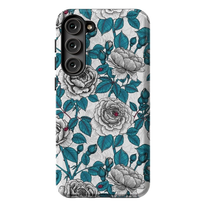 Galaxy S23 Plus StrongFit  White roses and ladybugs by Katerina Kirilova