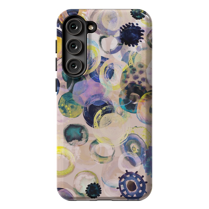 Galaxy S23 Plus StrongFit Colorful playful watercolour dots by Oana 