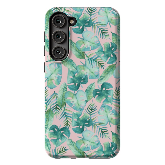 Galaxy S23 Plus StrongFit Cyan Tropical Jungle on Pink by Tangerine-Tane