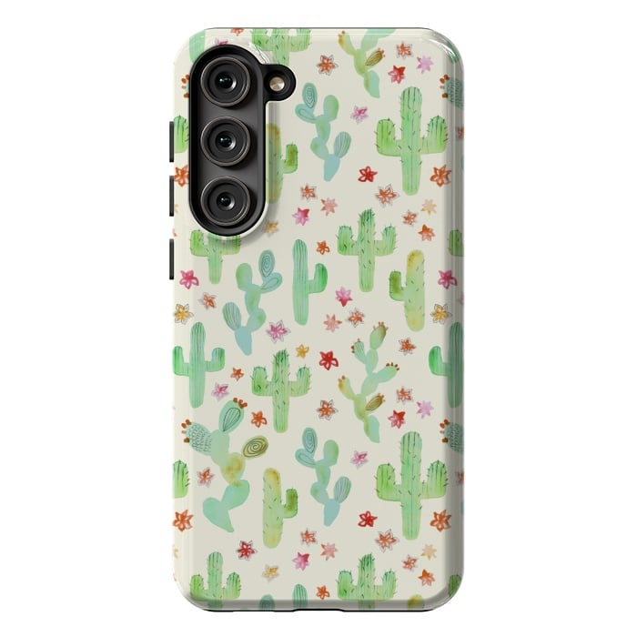 Galaxy S23 Plus StrongFit Watercolor Cacti by Tangerine-Tane