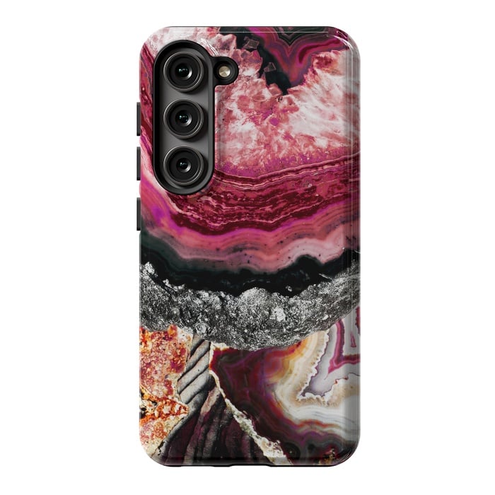 Galaxy S23 StrongFit Vibrant pink gold agate geode stones by Oana 