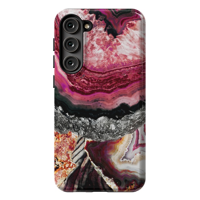Galaxy S23 Plus StrongFit Vibrant pink gold agate geode stones by Oana 