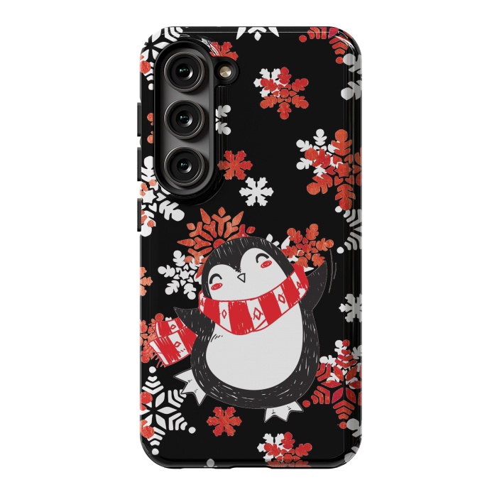 Galaxy S23 StrongFit Cute penguin and winter snowflakes Jolly Christmas illustration by Oana 