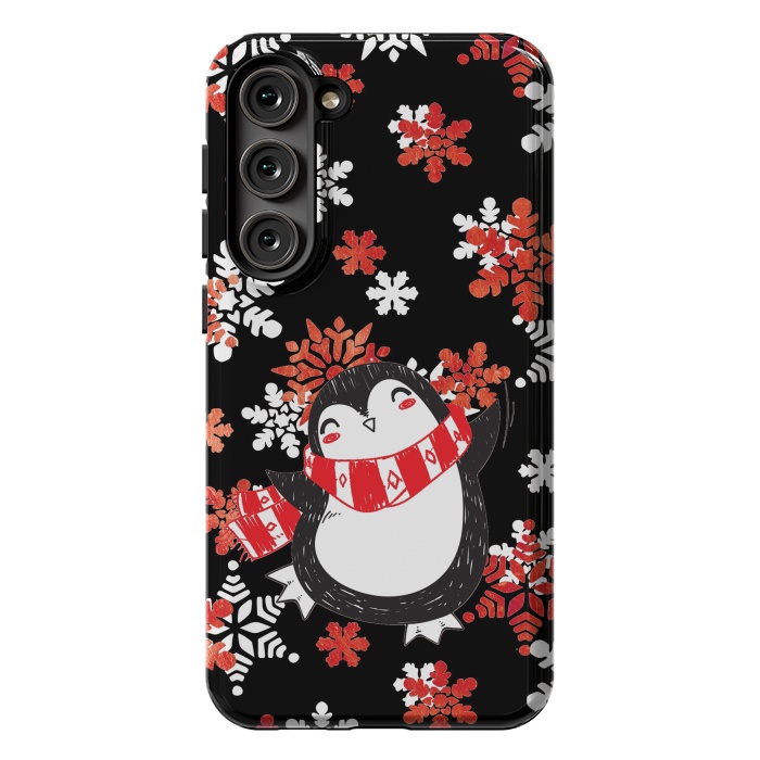 Galaxy S23 Plus StrongFit Cute penguin and winter snowflakes Jolly Christmas illustration by Oana 