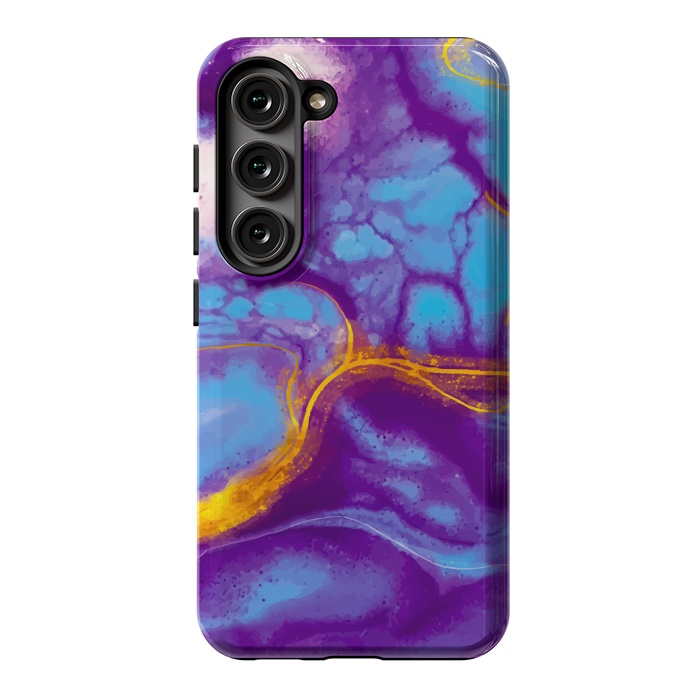 Galaxy S23 StrongFit blue purple gold marble by haroulita