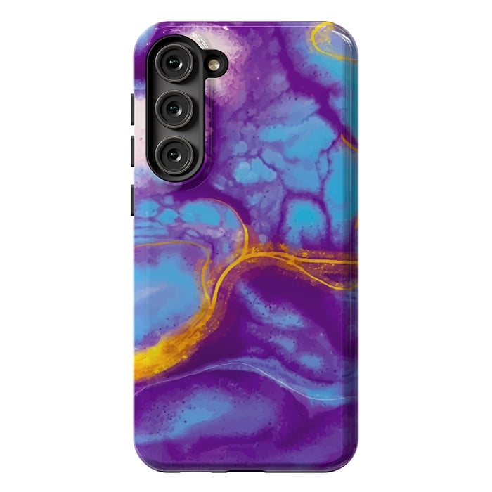 Galaxy S23 Plus StrongFit blue purple gold marble by haroulita