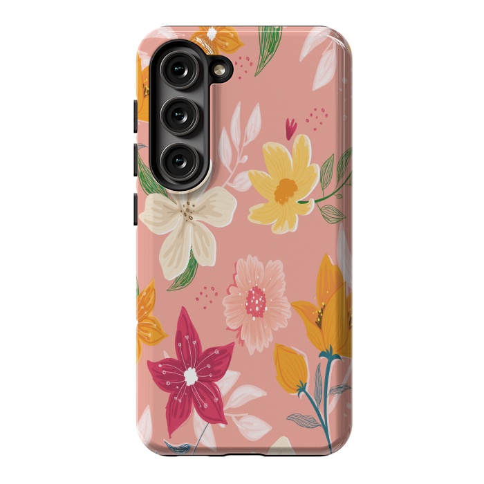 Galaxy S23 StrongFit peach floral print by MALLIKA