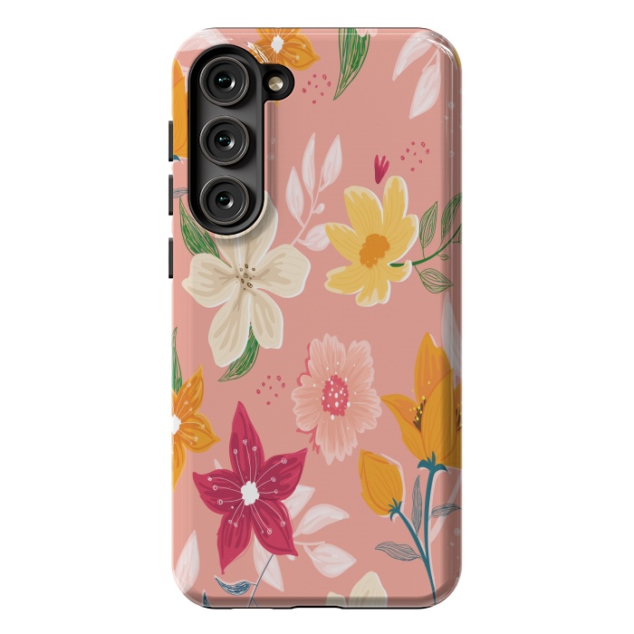 Galaxy S23 Plus StrongFit peach floral print by MALLIKA