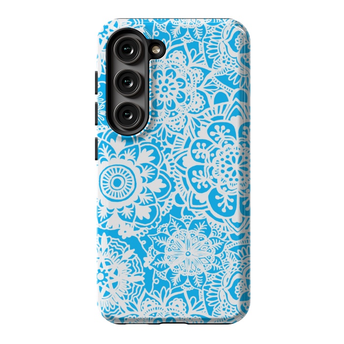Galaxy S23 StrongFit Blue and White Mandala Pattern by Julie Erin Designs