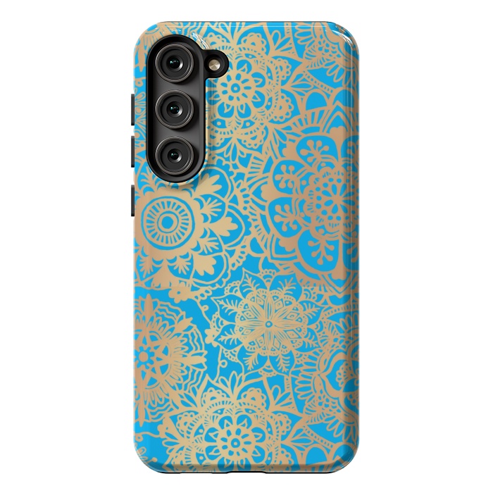 Galaxy S23 Plus StrongFit Light Blue and Gold Mandala Pattern by Julie Erin Designs
