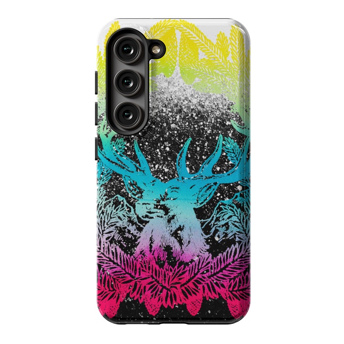 Galaxy S23 StrongFit Gradient reindeer and pine leaves illustration by Oana 