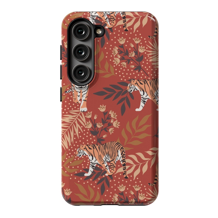 Galaxy S23 StrongFit Tigers. Red pattern by Julia Badeeva