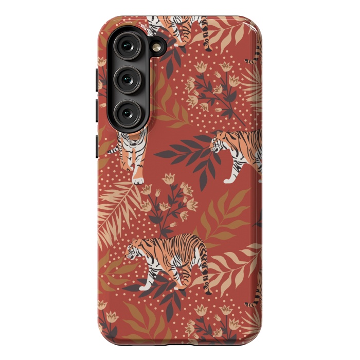 Galaxy S23 Plus StrongFit Tigers. Red pattern by Julia Badeeva