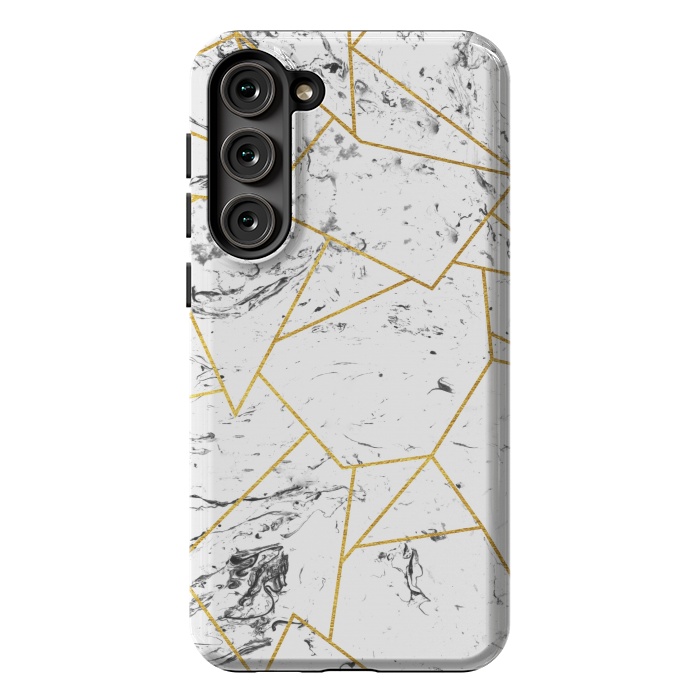 Galaxy S23 Plus StrongFit White marble and gold frame by Julia Badeeva