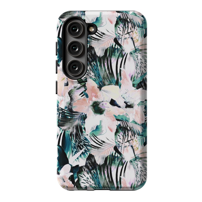 Galaxy S23 StrongFit Tropical flowers and palm leaves by Oana 