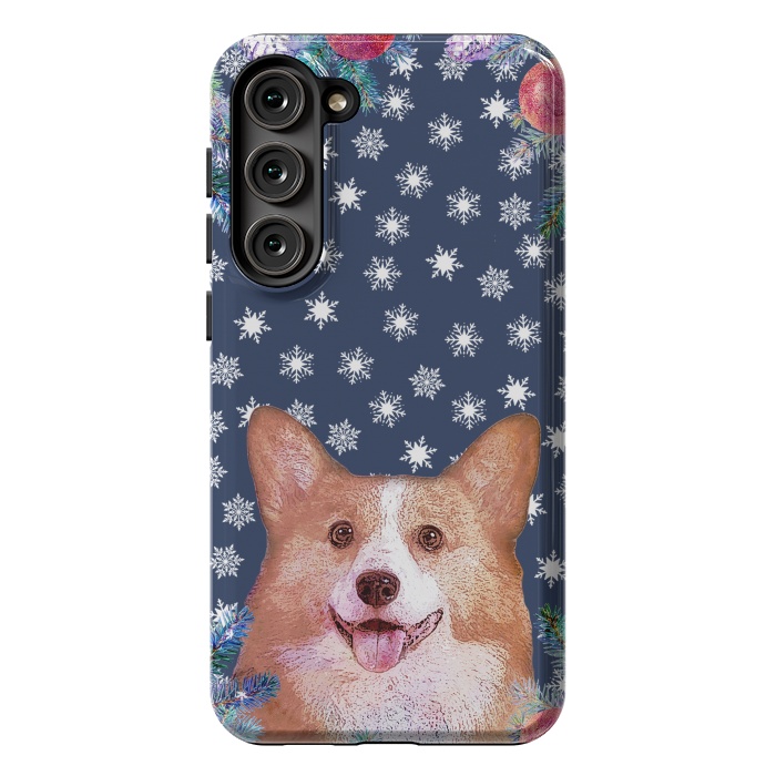 Galaxy S23 Plus StrongFit Corgi, snowflakes and winter decorations by Oana 