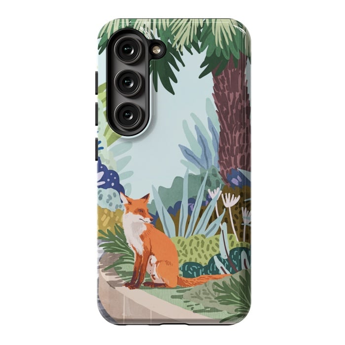 Galaxy S23 StrongFit Fox in The Garden | Animals Wildlife Botanical Nature Painting | Boho Colorful Jungle Illustration by Uma Prabhakar Gokhale