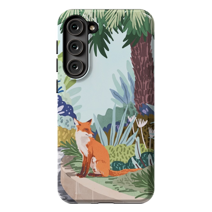 Galaxy S23 Plus StrongFit Fox in The Garden | Animals Wildlife Botanical Nature Painting | Boho Colorful Jungle Illustration by Uma Prabhakar Gokhale