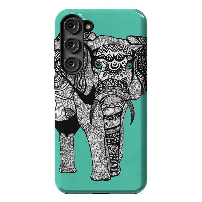 Galaxy S23 Plus StrongFit Turquoise Elephant by Pom Graphic Design