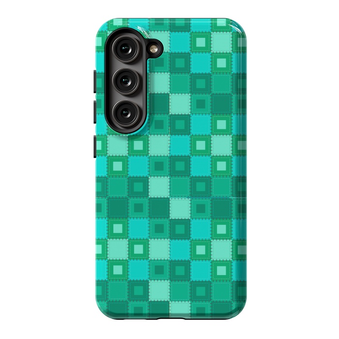 Galaxy S23 StrongFit blue green patchwork by MALLIKA