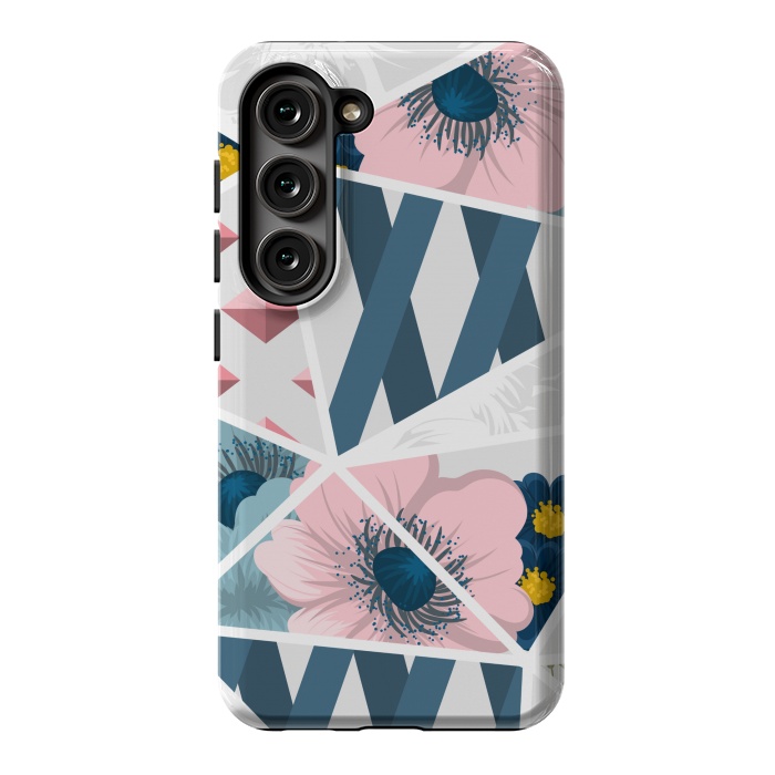 Galaxy S23 StrongFit BLUE PINK FLORAL PATCHWORK by MALLIKA