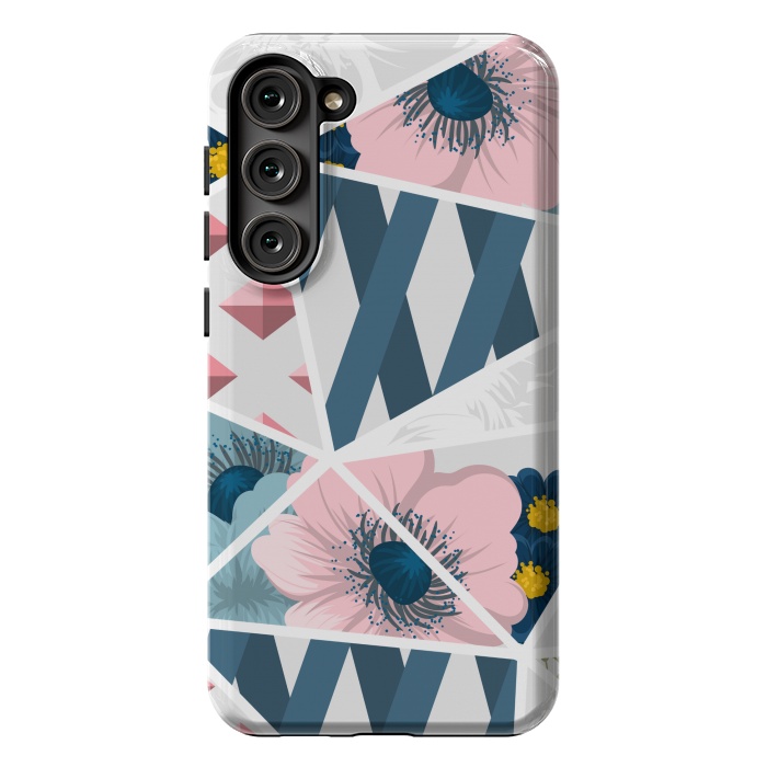 Galaxy S23 Plus StrongFit BLUE PINK FLORAL PATCHWORK by MALLIKA