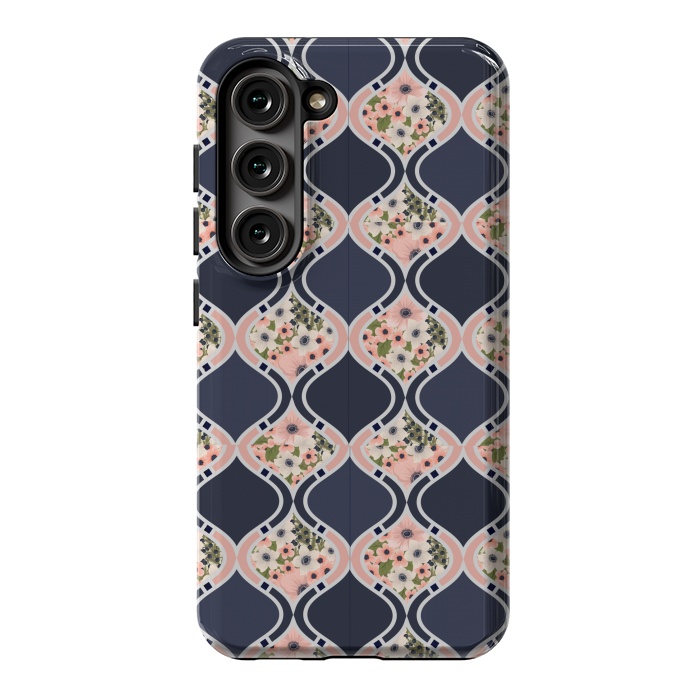 Galaxy S23 StrongFit blue peach floral print by MALLIKA