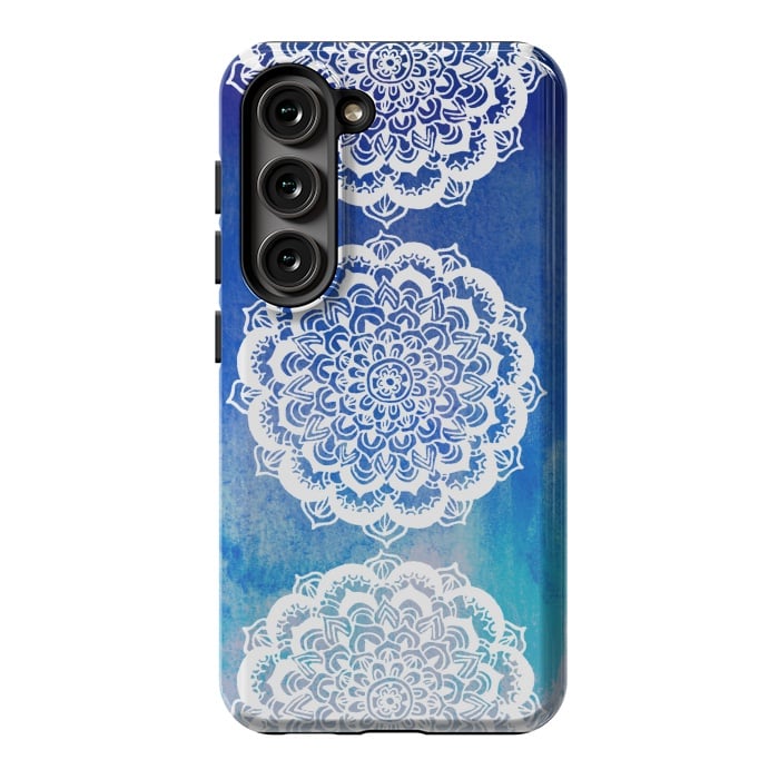 Galaxy S23 StrongFit Intricate Mandala on Watercolor Blue by Tangerine-Tane