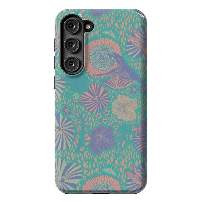 Galaxy S23 Plus StrongFit Mint bird and dragonfly by Nina Leth