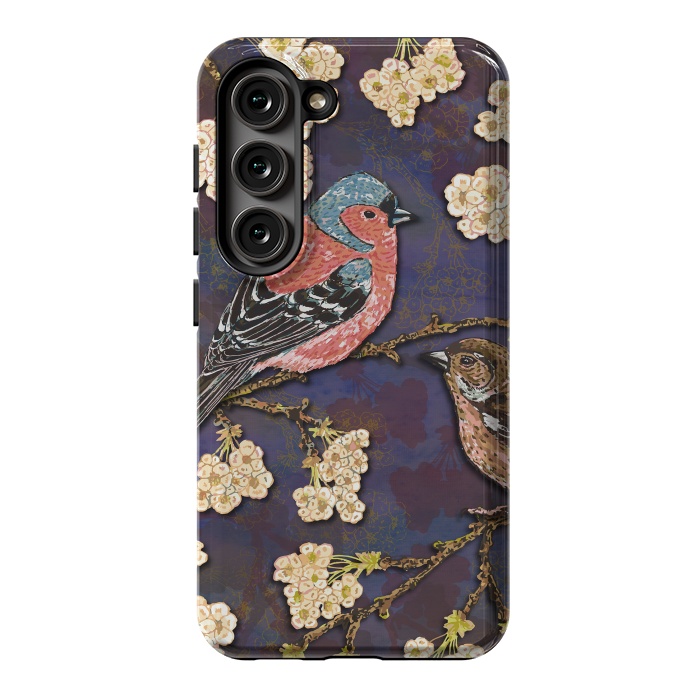 Galaxy S23 StrongFit Chaffinches in Cherry Blossom by Lotti Brown