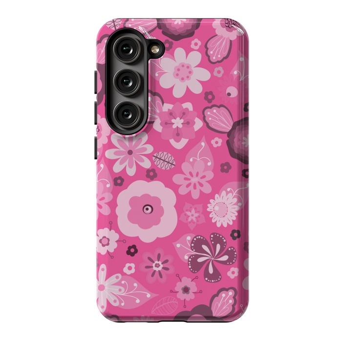 Galaxy S23 StrongFit Kitsch 70s Flowers in Bright Pink Hues by Paula Ohreen