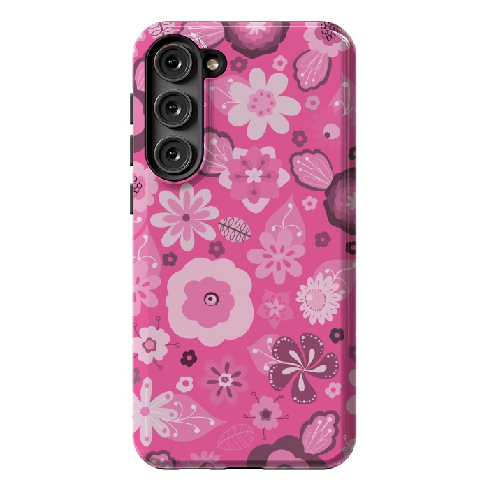 Galaxy S23 Plus StrongFit Kitsch 70s Flowers in Bright Pink Hues by Paula Ohreen