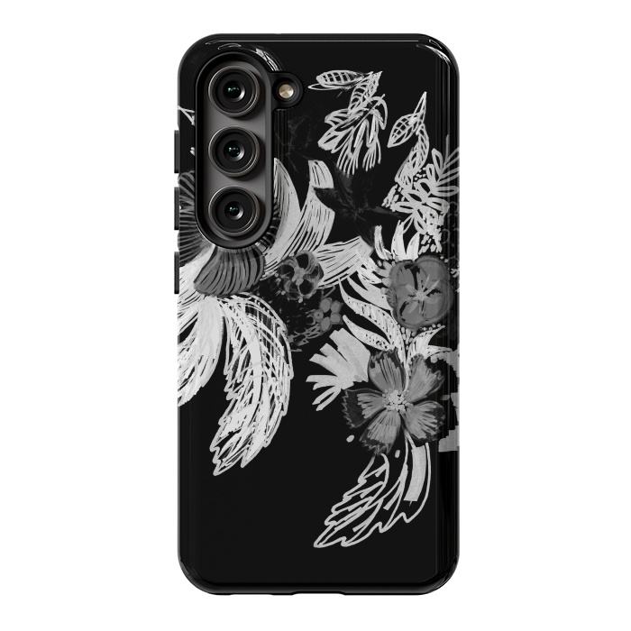 Galaxy S23 StrongFit Black and white marker sketched flowers by Oana 