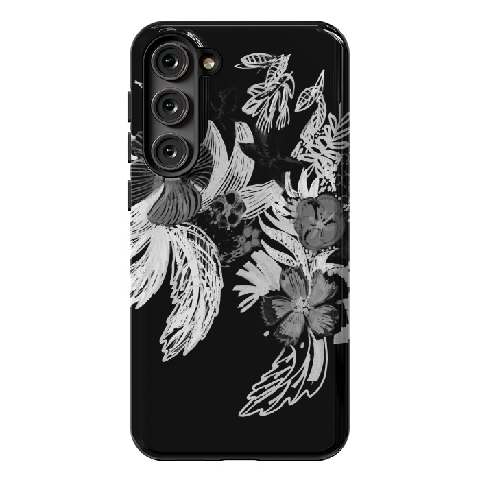 Galaxy S23 Plus StrongFit Black and white marker sketched flowers by Oana 