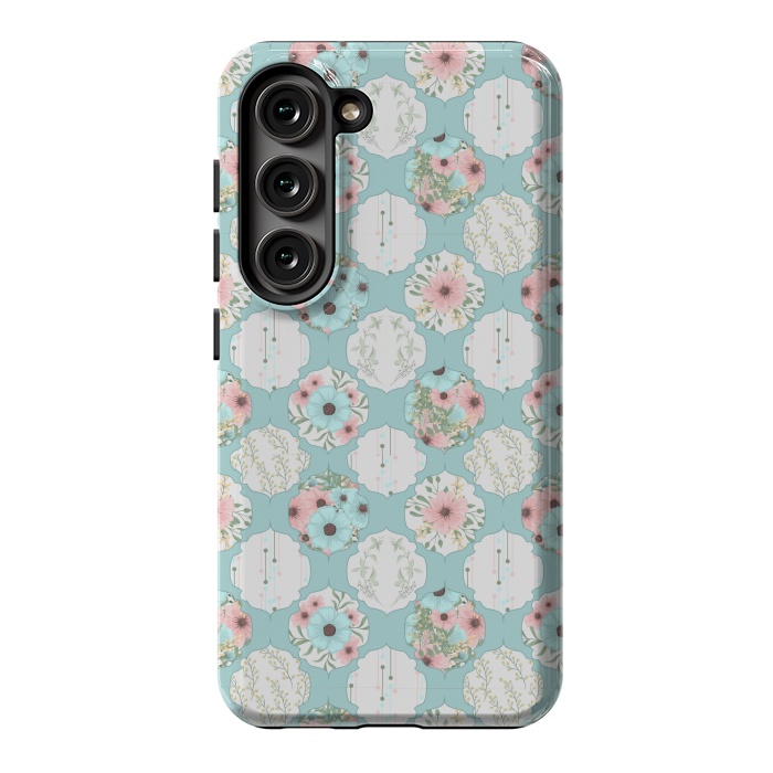 Galaxy S23 StrongFit BLUE FLORAL PATCHWORK  by MALLIKA