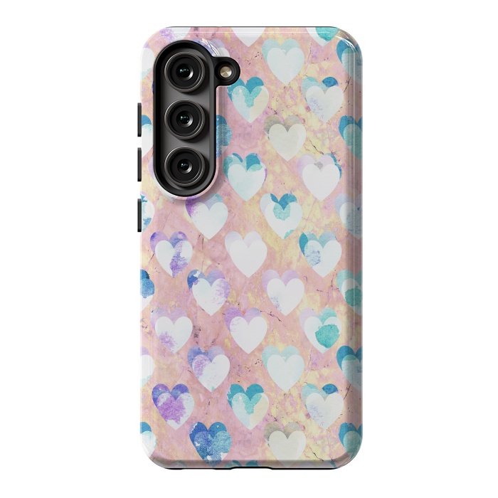 Galaxy S23 StrongFit Pastel painted hearts on pink marble Valentine by Oana 