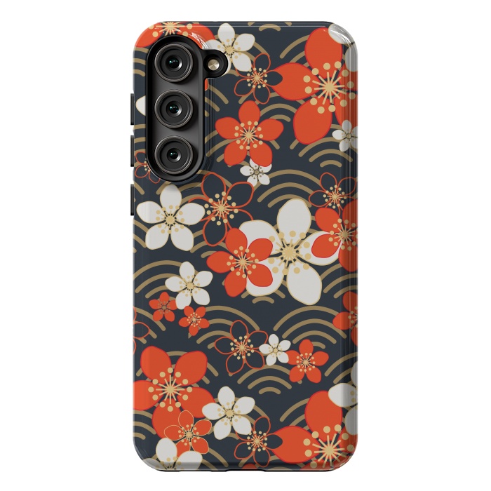 Galaxy S23 Plus StrongFit white floral ethnic pattern 2  by MALLIKA