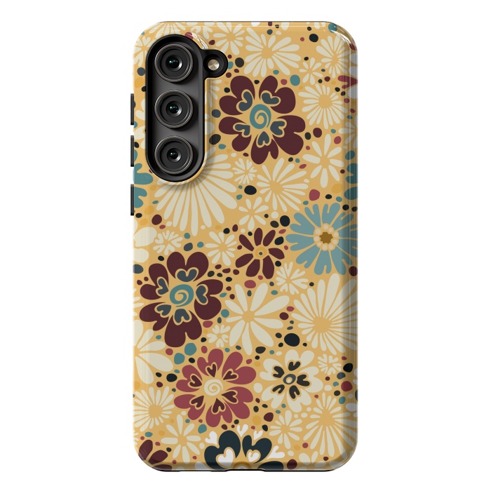 Galaxy S23 Plus StrongFit 70s Valentine Flowers in Blue and Yellow by Paula Ohreen